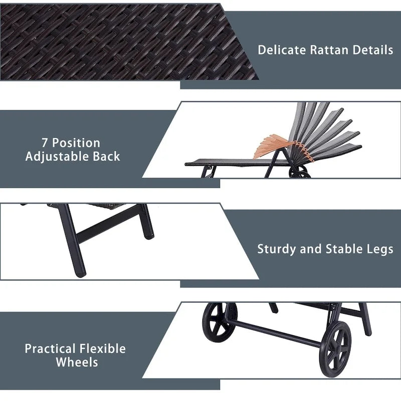 Outdoor Folding Rattan Reclining Chair Adjustable Patio Chaise Lounge