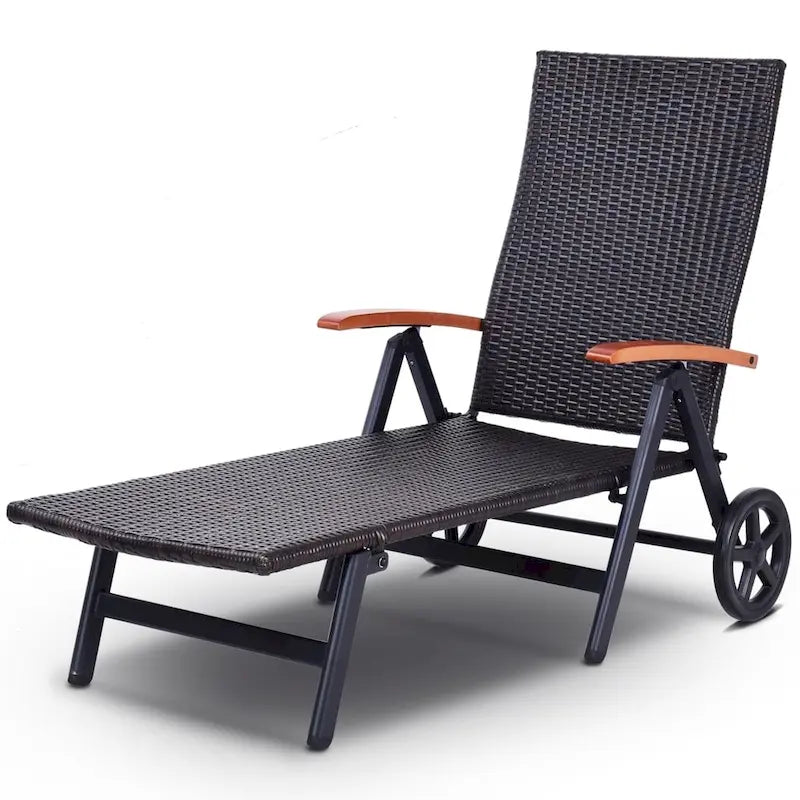 Outdoor Folding Rattan Reclining Chair Adjustable Patio Chaise Lounge