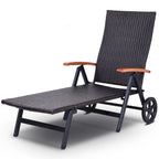 Outdoor Folding Rattan Reclining Chair Adjustable Patio Chaise Lounge