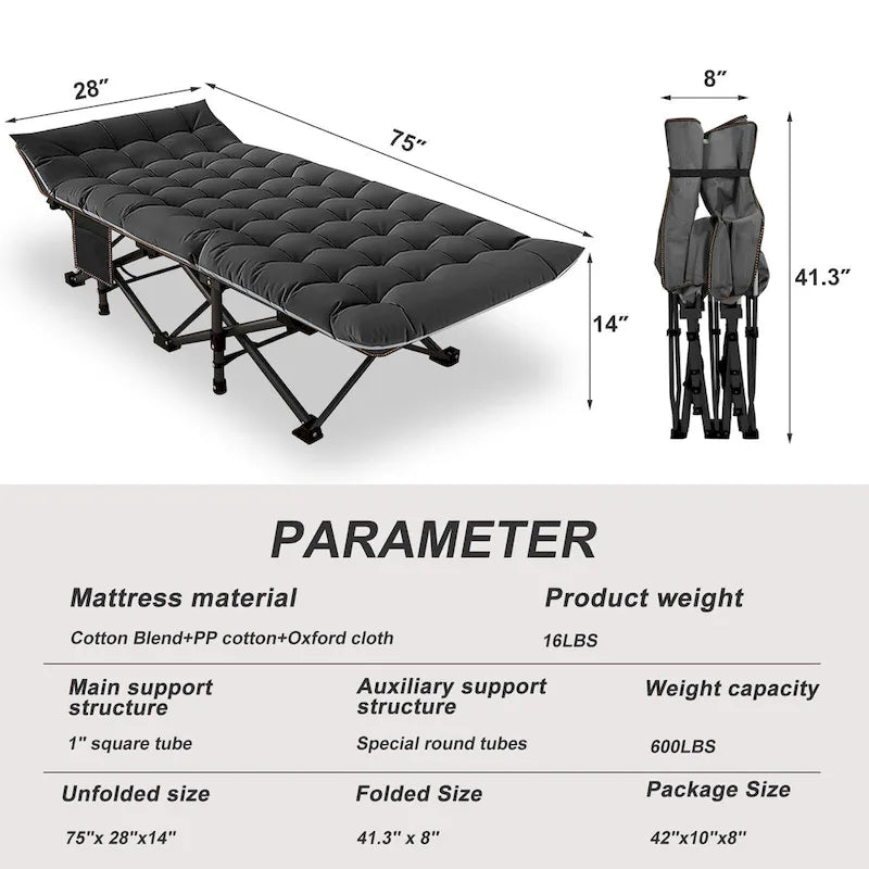 DoCred Portable Folding Camping Cot with 2 Side Mattress, 600 lbs