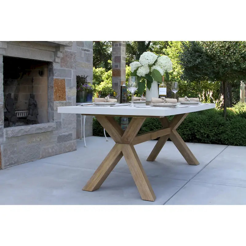 Cordelia 6-Piece Ivory Composite, Wheat Wicker and Eucalyptus Wash Rectangle Dining Set