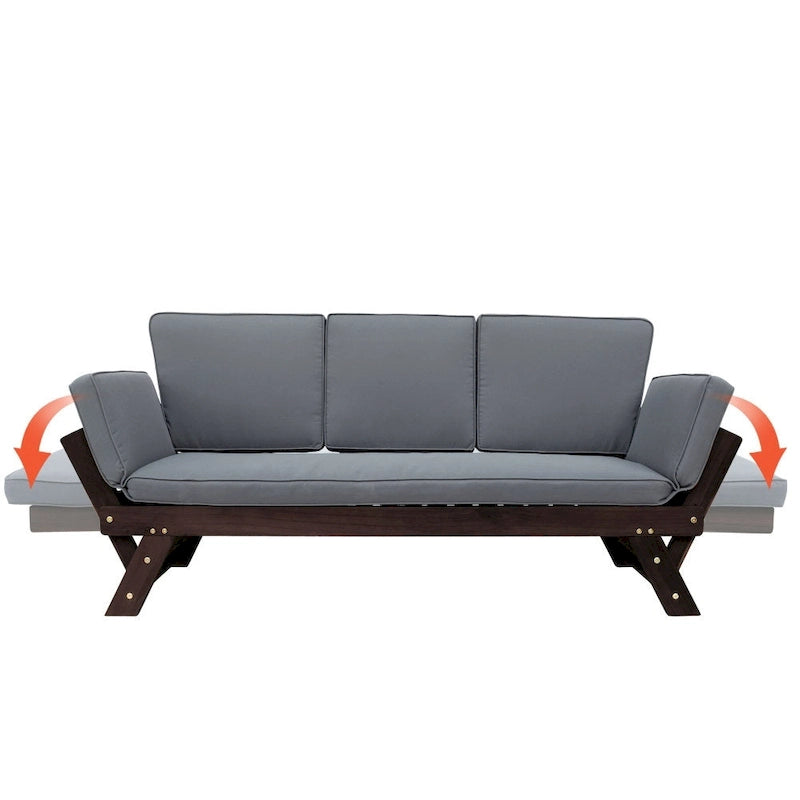 Outdoor Adjustable Wooden Daybed Sofa with Cushions