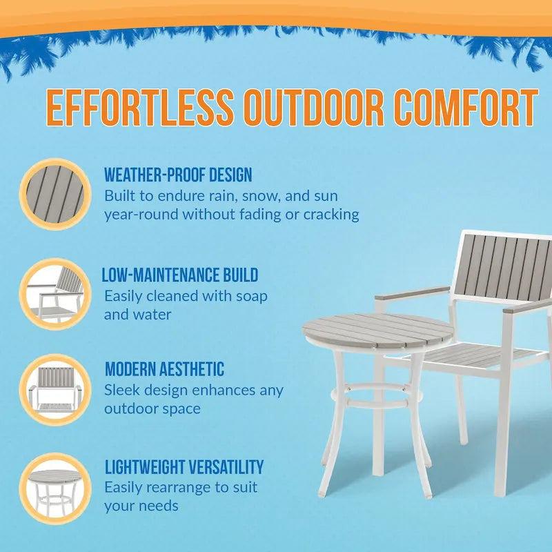 Island Retreat Ez-Care Tek-Wood 3-Piece Steel Patio Set - White and Slate Grey