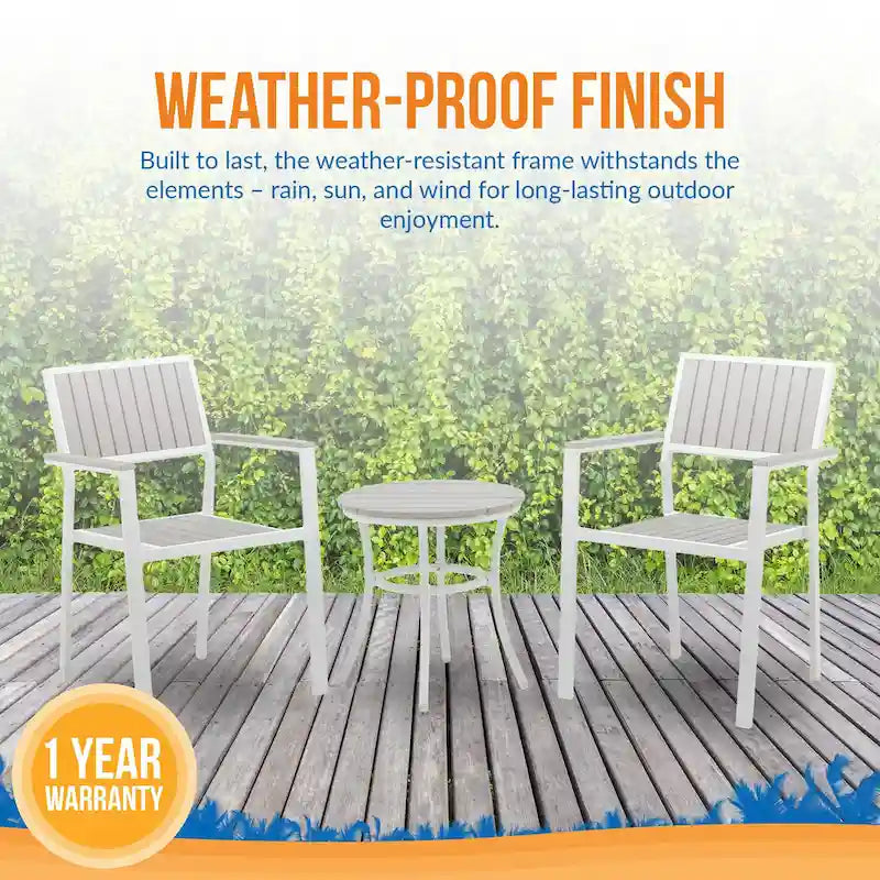 Island Retreat Ez-Care Tek-Wood 3-Piece Steel Patio Set - White and Slate Grey
