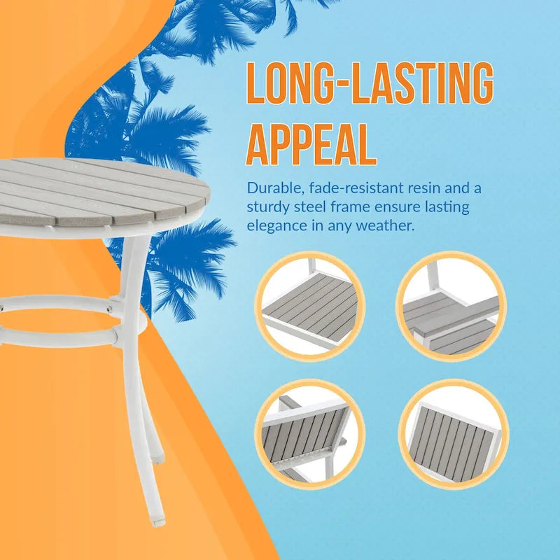 Island Retreat Ez-Care Tek-Wood 3-Piece Steel Patio Set - White and Slate Grey