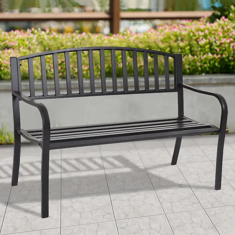 Patio Garden Bench Park Yard Loveseats with Cast Iron Frame