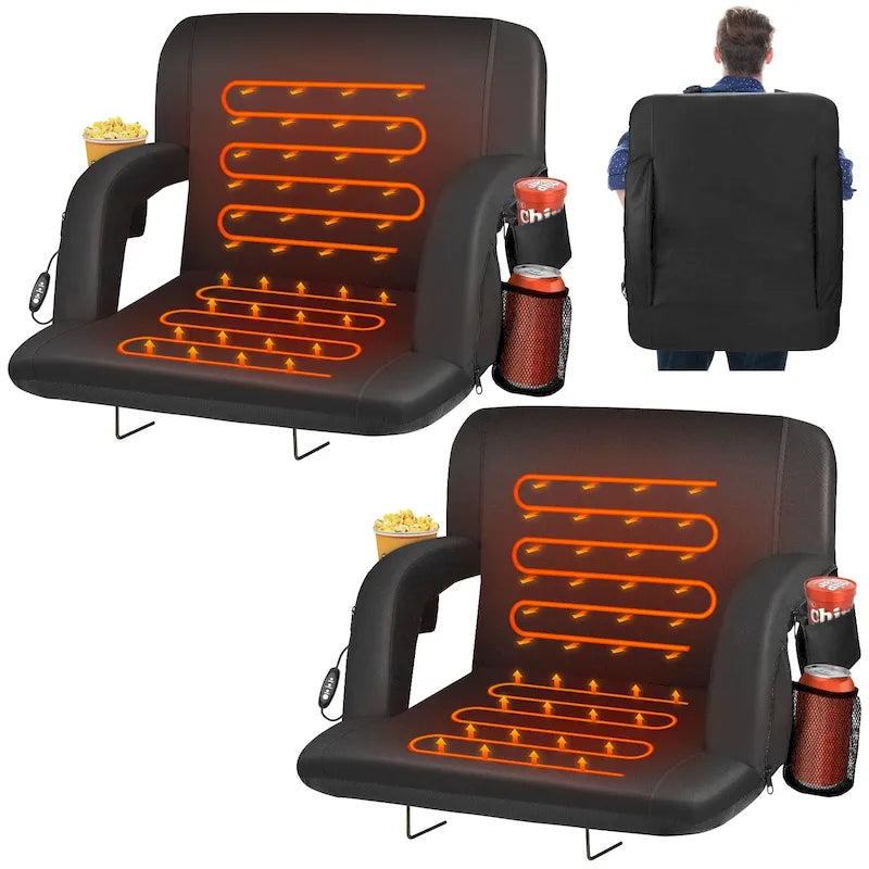 25 Inch 2 Pack Heated Stadium Seats for Bleachers Portable Bleacher Seat Foldable Stadium Chair