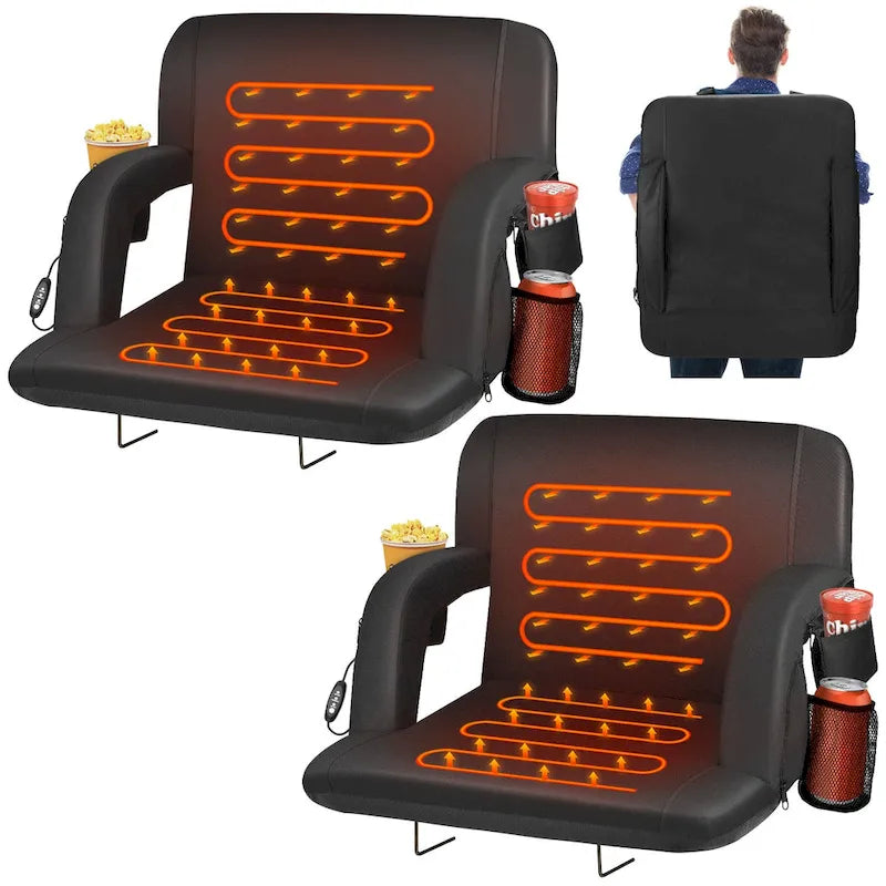25 Inch 2 Pack Heated Stadium Seats for Bleachers Portable Bleacher Seat Foldable Stadium Chair