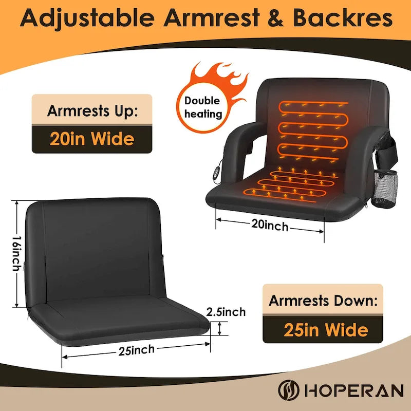 25 Inch 2 Pack Heated Stadium Seats for Bleachers Portable Bleacher Seat Foldable Stadium Chair