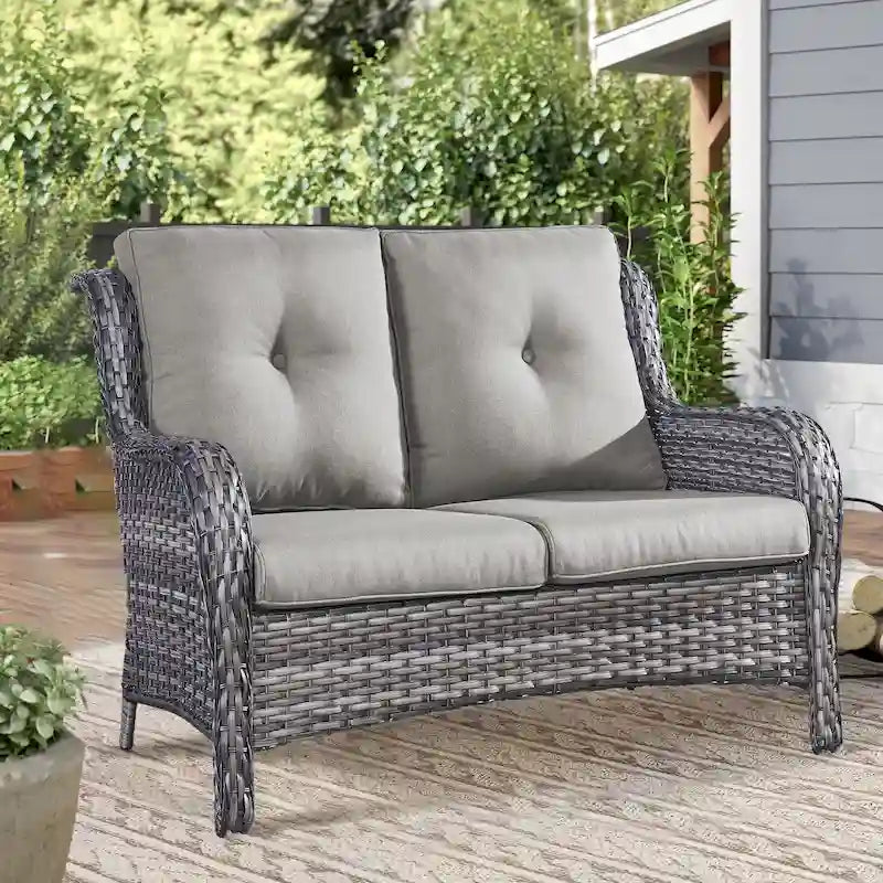 Gymojoy Patio Rattan Loveseat Sofa Outdoor Wicker Loveseat