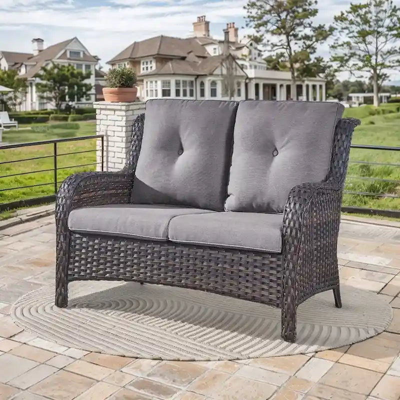 Gymojoy Patio Rattan Loveseat Sofa Outdoor Wicker Loveseat