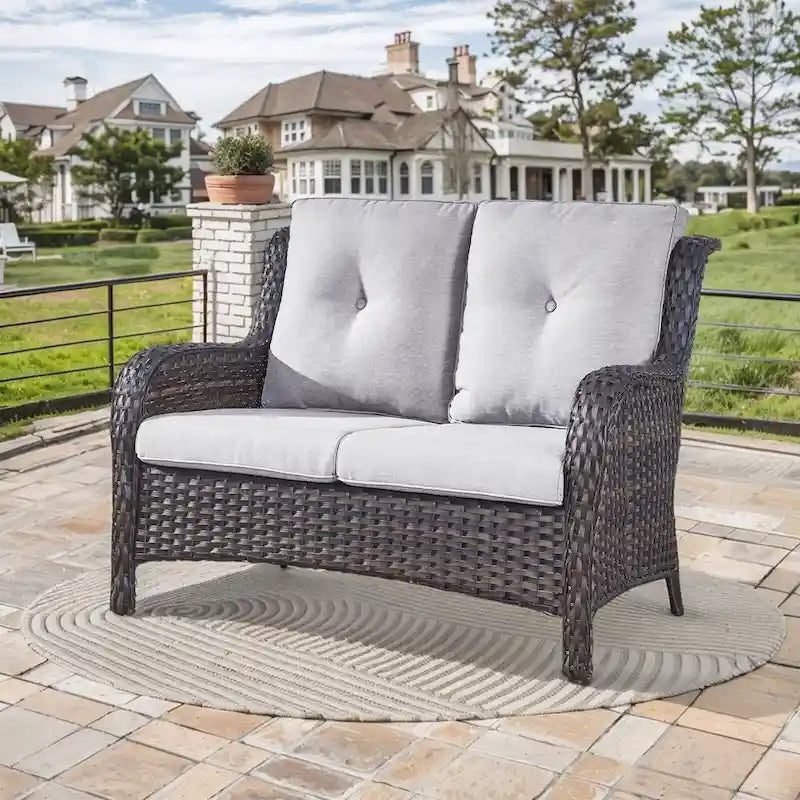 Gymojoy Patio Rattan Loveseat Sofa Outdoor Wicker Loveseat