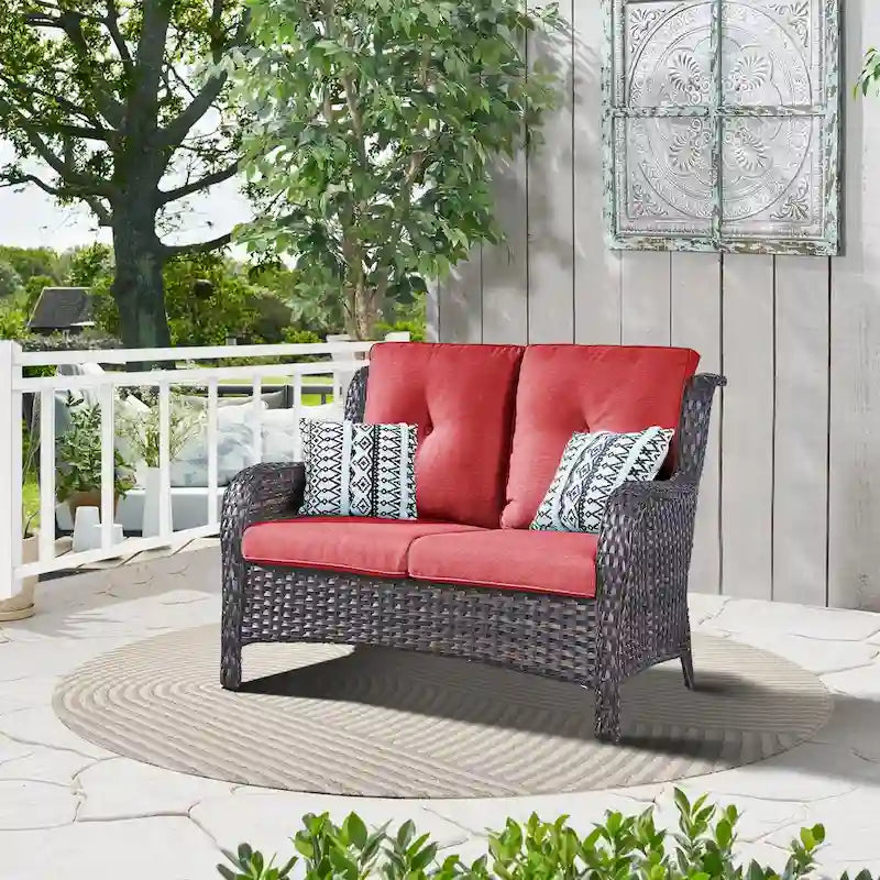 Gymojoy Patio Rattan Loveseat Sofa Outdoor Wicker Loveseat