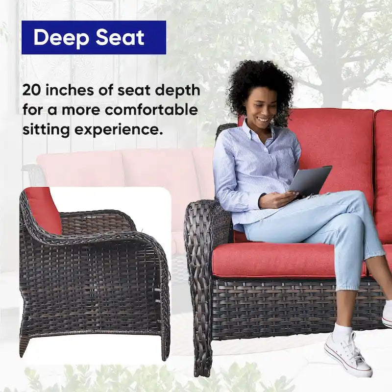 Gymojoy Patio Rattan Loveseat Sofa Outdoor Wicker Loveseat