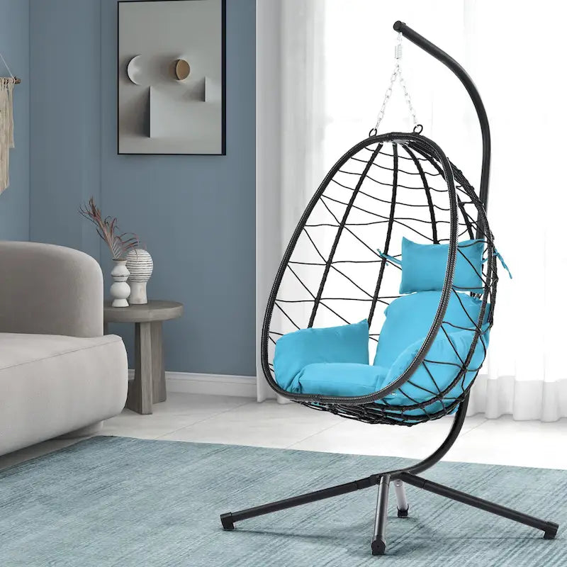 Swing Egg Chair Hammock Chair Indoor Outdoor Patio Cushion Steel Stand - 77 H
