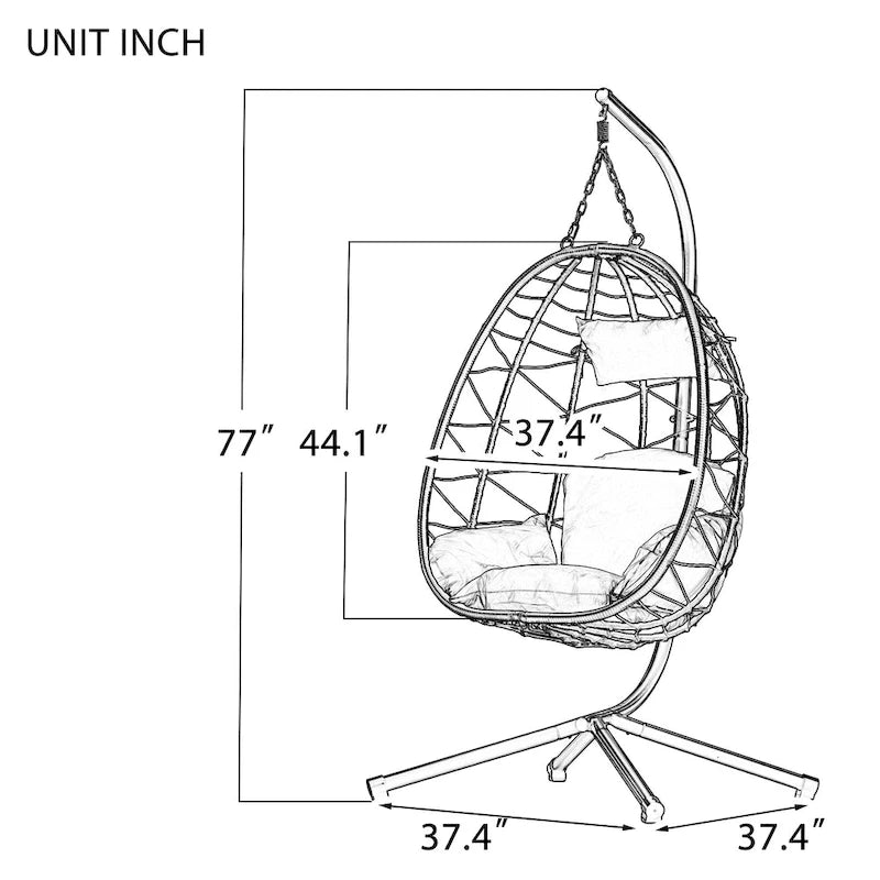 Swing Egg Chair Hammock Chair Indoor Outdoor Patio Cushion Steel Stand - 77 H
