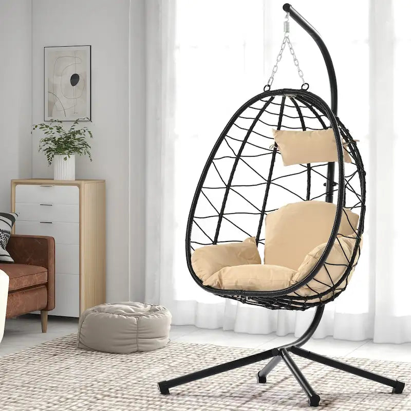 Swing Egg Chair Hammock Chair Indoor Outdoor Patio Cushion Steel Stand - 77 H