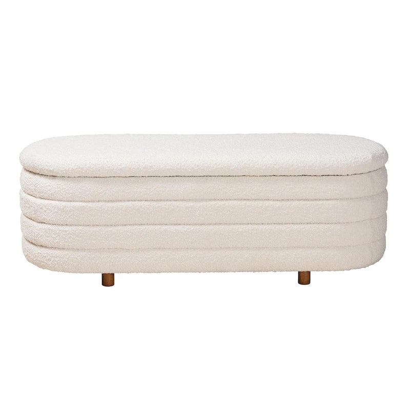 Betiana Modern Japandi Cream Boucle Fabric and Walnut Brown Finished Wood Storage Bench