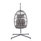 1-Person Gray Metal Porch Swing Egg Chair with Stand and Cushion