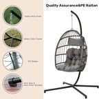 1-Person Gray Metal Porch Swing Egg Chair with Stand and Cushion