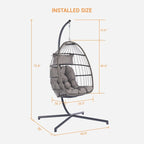 1-Person Gray Metal Porch Swing Egg Chair with Stand and Cushion