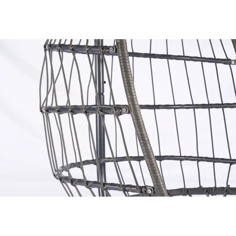 1-Person Gray Metal Porch Swing Egg Chair with Stand and Cushion