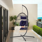 1-Person Gray Metal Porch Swing Egg Chair with Stand and Cushion