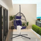 1-Person Gray Metal Porch Swing Egg Chair with Stand and Cushion