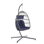 1-Person Gray Metal Porch Swing Egg Chair with Stand and Cushion