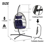 1-Person Gray Metal Porch Swing Egg Chair with Stand and Cushion