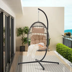 1-Person Gray Metal Porch Swing Egg Chair with Stand and Cushion