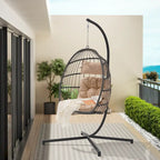 1-Person Gray Metal Porch Swing Egg Chair with Stand and Cushion
