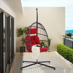 1-Person Gray Metal Porch Swing Egg Chair with Stand and Cushion
