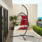 1-Person Gray Metal Porch Swing Egg Chair with Stand and Cushion