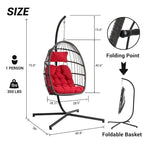 1-Person Gray Metal Porch Swing Egg Chair with Stand and Cushion
