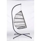 1-Person Gray Metal Porch Swing Egg Chair with Stand and Cushion