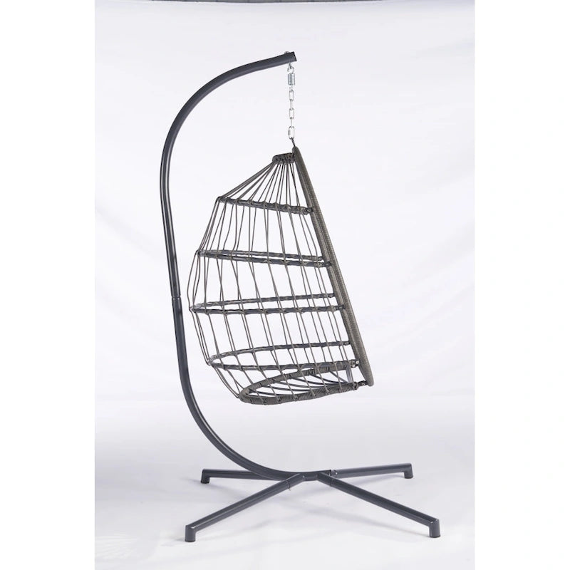 1-Person Gray Metal Porch Swing Egg Chair with Stand and Cushion