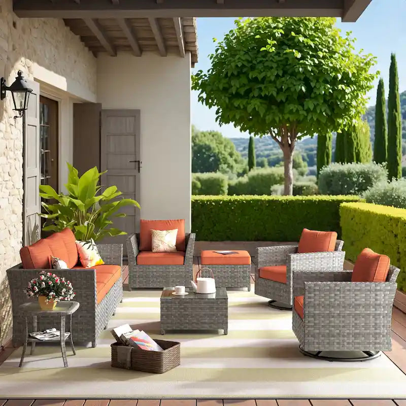 HOOOWOOO 9-piece Handwoven Wicker Patio Sectional Set with Swivel Rocking Chair