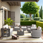 HOOOWOOO 9-piece Handwoven Wicker Patio Sectional Set with Swivel Rocking Chair