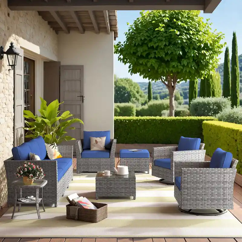 HOOOWOOO 9-piece Handwoven Wicker Patio Sectional Set with Swivel Rocking Chair