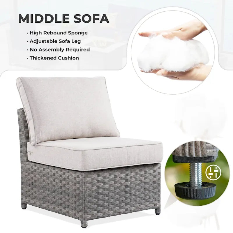 HOOOWOOO 9-piece Handwoven Wicker Patio Sectional Set with Swivel Rocking Chair