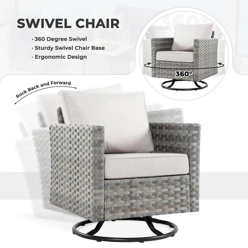 HOOOWOOO 9-piece Handwoven Wicker Patio Sectional Set with Swivel Rocking Chair