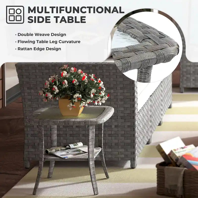 HOOOWOOO 9-piece Handwoven Wicker Patio Sectional Set with Swivel Rocking Chair