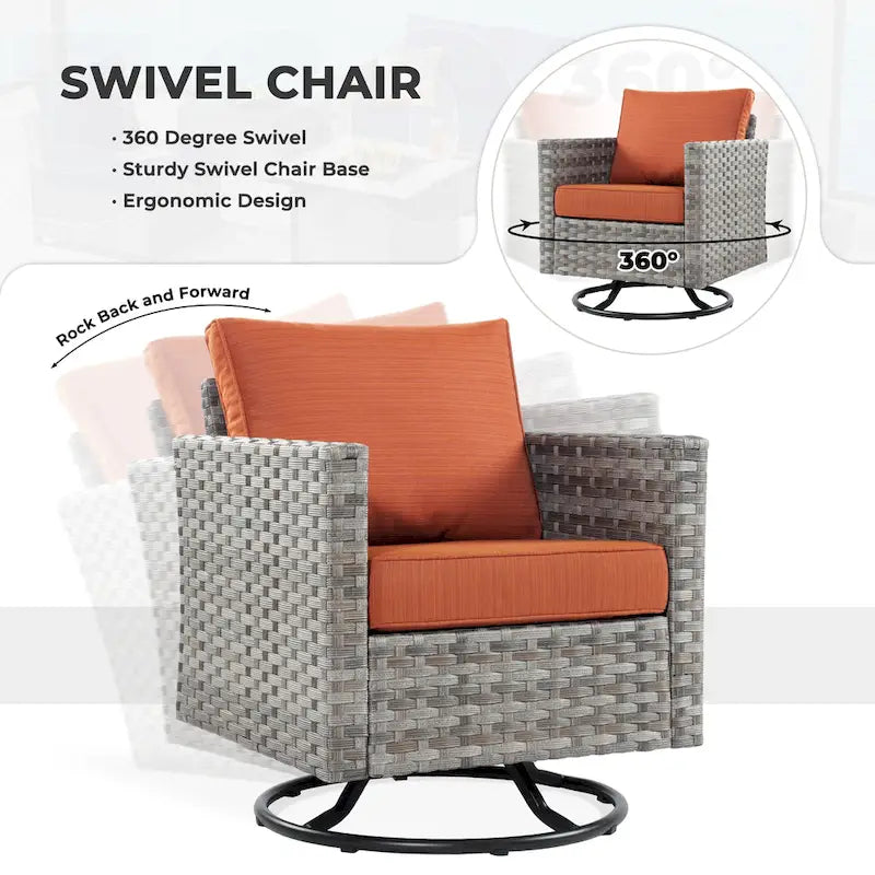 HOOOWOOO 9-piece Handwoven Wicker Patio Sectional Set with Swivel Rocking Chair