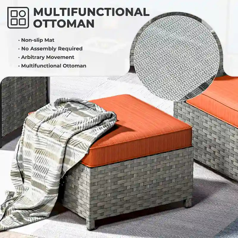 HOOOWOOO 9-piece Handwoven Wicker Patio Sectional Set with Swivel Rocking Chair