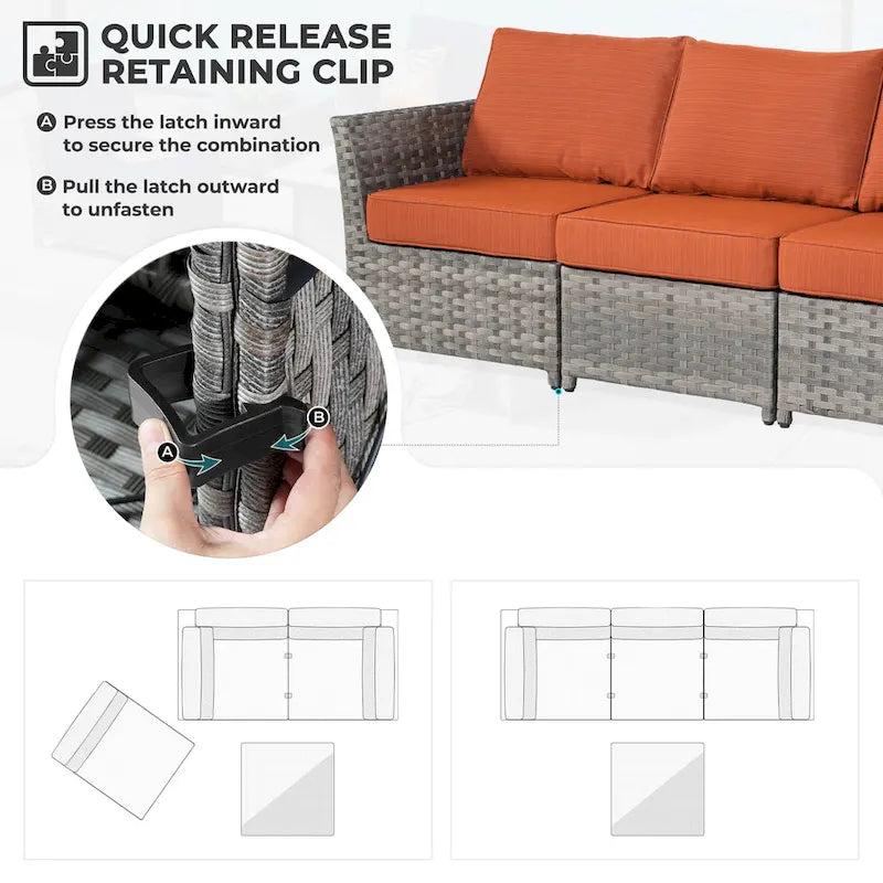 HOOOWOOO 9-piece Handwoven Wicker Patio Sectional Set with Swivel Rocking Chair