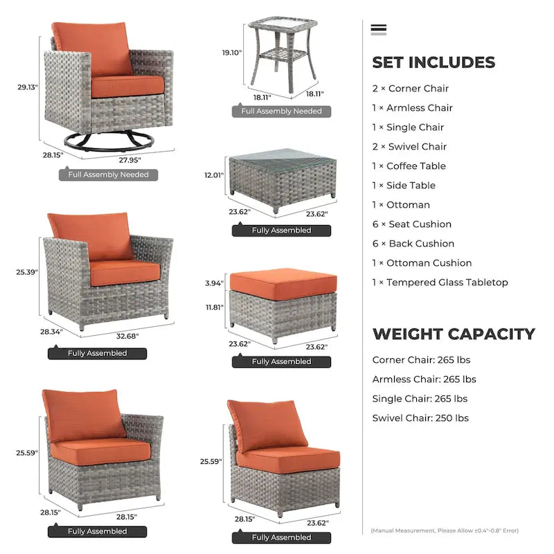 HOOOWOOO 9-piece Handwoven Wicker Patio Sectional Set with Swivel Rocking Chair