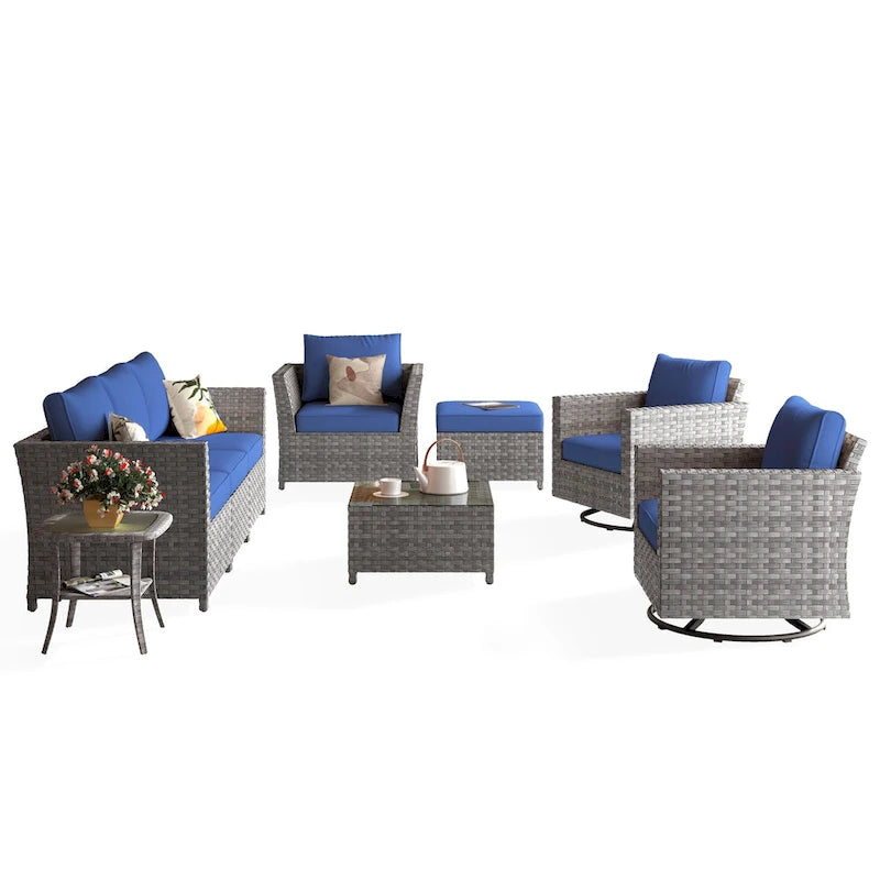 HOOOWOOO 9-piece Handwoven Wicker Patio Sectional Set with Swivel Rocking Chair
