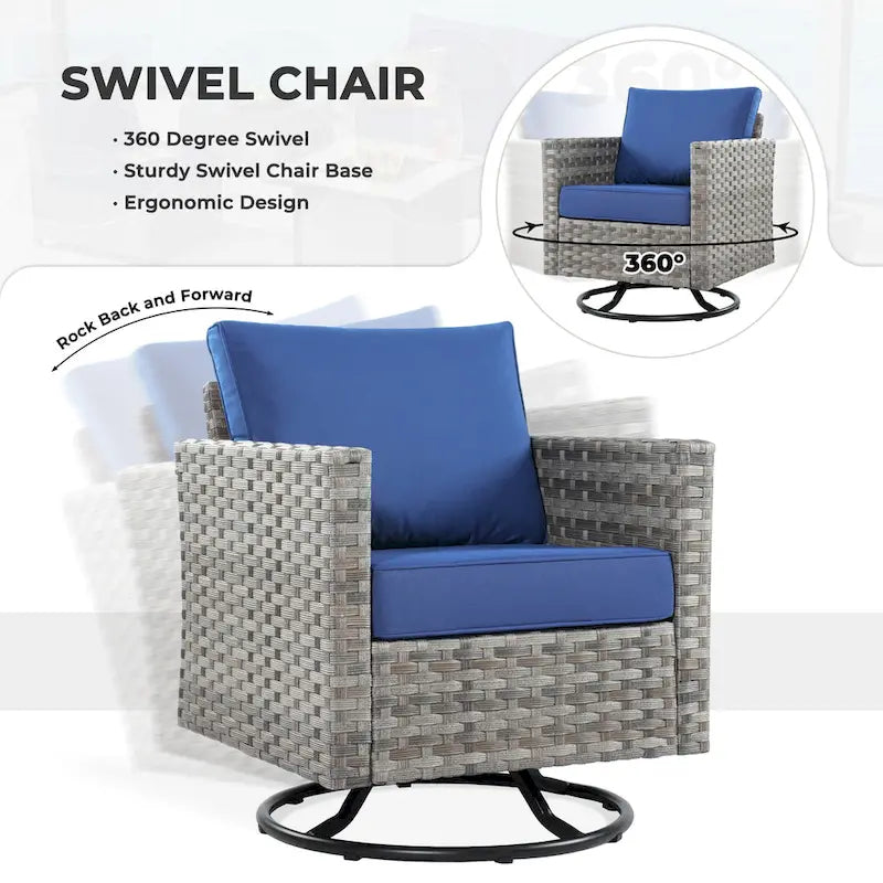 HOOOWOOO 9-piece Handwoven Wicker Patio Sectional Set with Swivel Rocking Chair