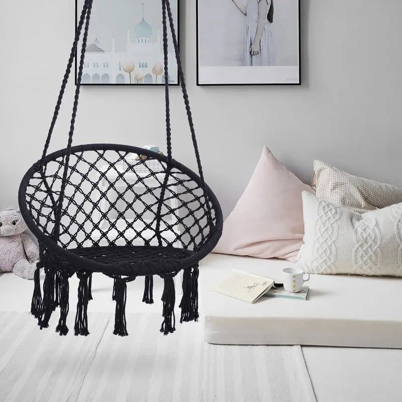 Max 330 Lbs Hanging Cotton Rope Hammock Swing Chair Indoor Outdoor